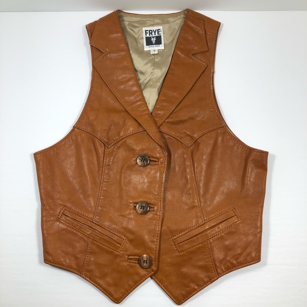 Vintage Congnac Leather Frye Vest - boho, western